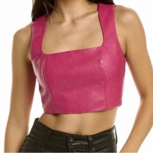 NWT 7 for All Mankind Bubblegum Pink Faux Vegan Leather Crop Top size XS